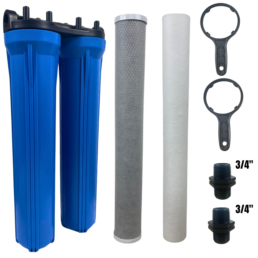 20” Dual Water Filter Housing Set – Standard Cartridge, 1” BSP, with Spanners