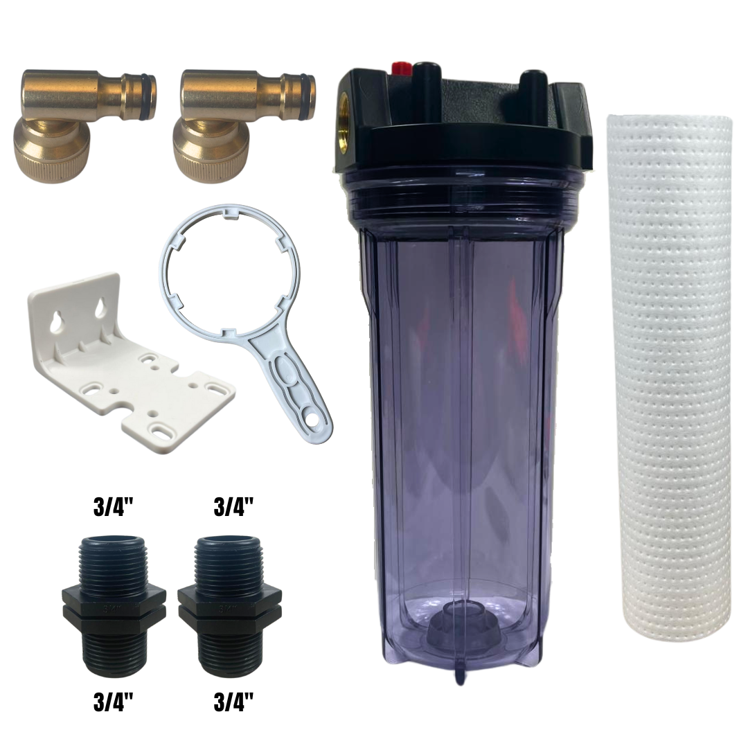 10" Water Filter Housing Kit – Fits 10" x 2.75" Cartridges, ¾" BSP + Hose Connectors