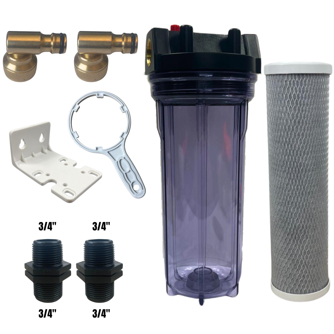10" Water Filter Housing Kit – Fits 10" x 2.75" Cartridges, ¾" BSP + Hose Connectors