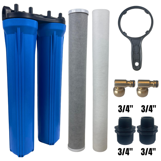 20” Dual Water Filter Housing Set – Standard Cartridge, 1” BSP, with Spanners
