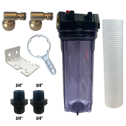 10" Water Filter Housing Kit – Fits 10" x 2.75" Cartridges, ¾" BSP + Hose Connectors