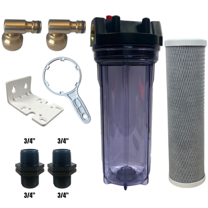 10" Water Filter Housing Kit – Fits 10" x 2.75" Cartridges, ¾" BSP + Hose Connectors